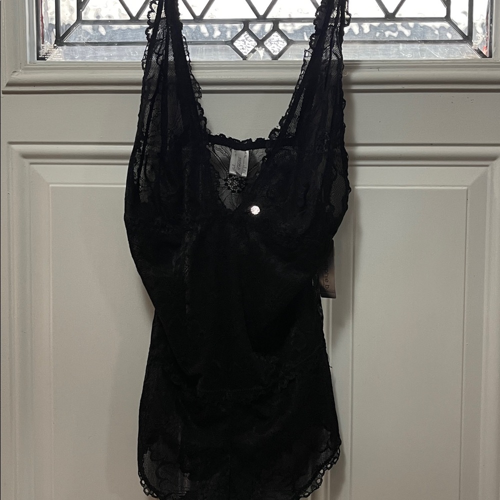 NWT Sophie B Elegant Lace Black Bodysuit